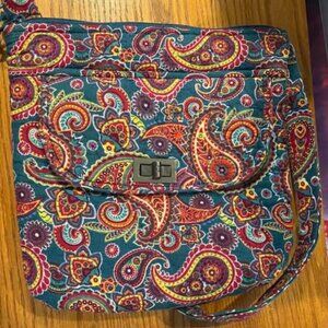 Like New Green Paisley Quilted Flap Bag w/Silver Accents